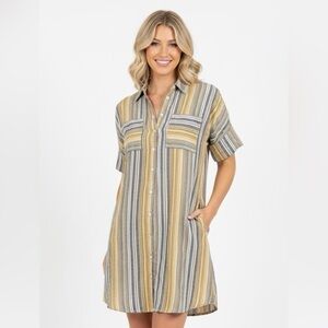 Mystree striped button down shirt dress with pockets size medium